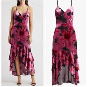 HUTCH Pink Floral Ruffle High Low Dress Size 6 NWT Cocktail Wedding Guest